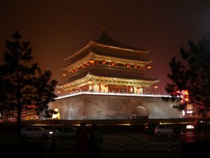 Night temple in Xi'an, backpacking in China Night temple in Xi'an, backpacking in China