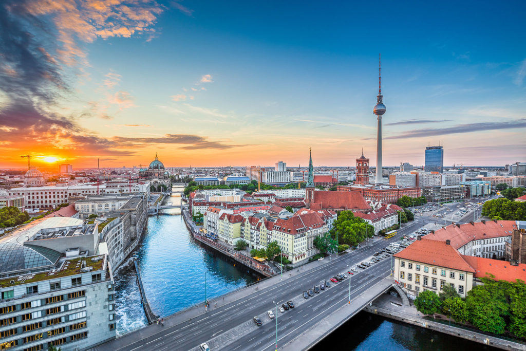 Wallpaper city, sky, trees, Germany, park, clouds, street, Berlin for  mobile and desktop, section город, resolution 1920x1080 - download