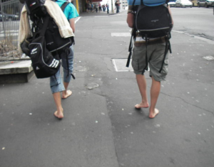 Barefoot backpackers