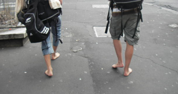 Barefoot backpackers