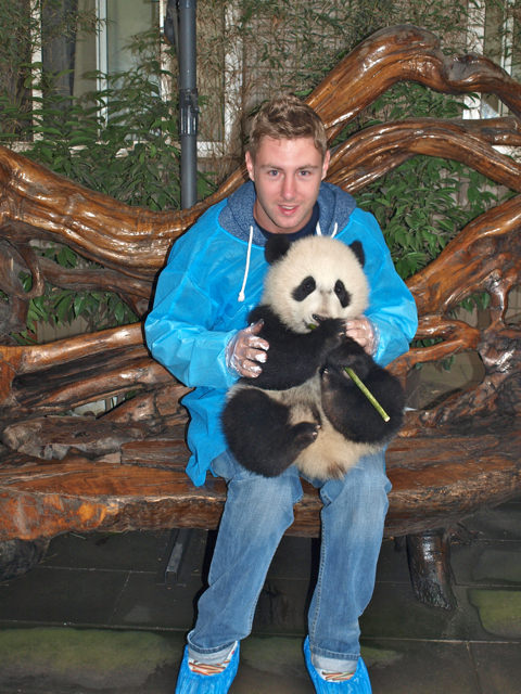 Holding a panda in Chengdu Panda