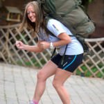 running with a backpack on