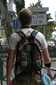 flags on a backpack