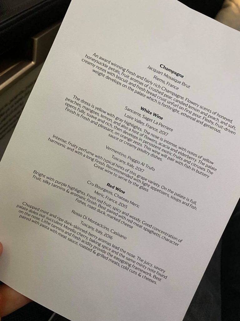 Gulf air business class menu