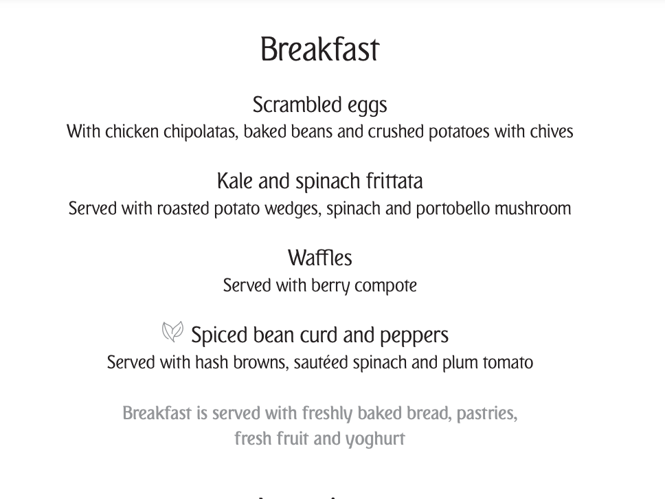 Emirates First Class Menu