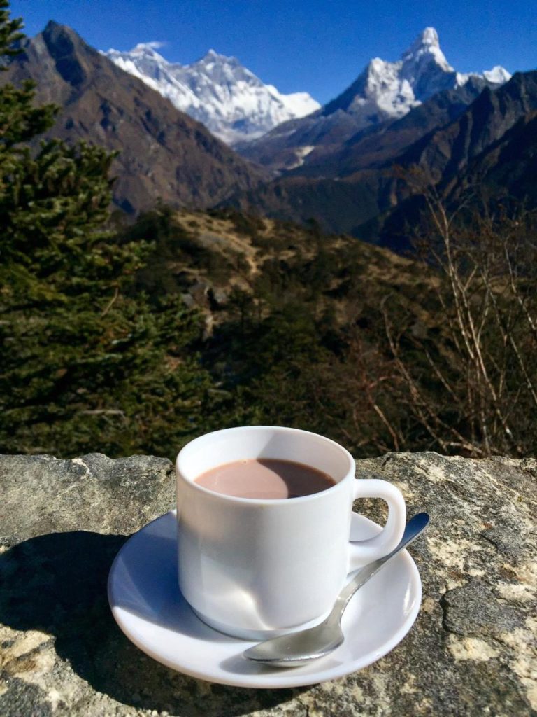 Enjoying the cup of tea from Everest View Hotel